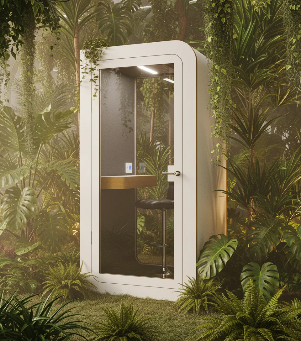 Cabine acoustique installée dans un bureau parisien moderne — illustration des solutions recommandées par Cabinet Saint-Hilaire